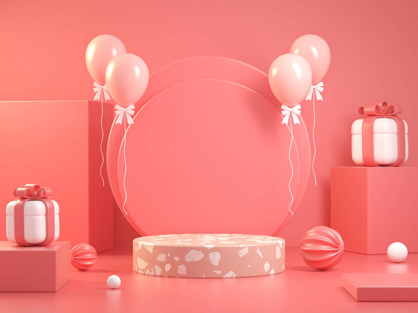 ピンクのモックアップ表示お祝いのコンセプト概要背景3Dレンダリング - 写真・画像