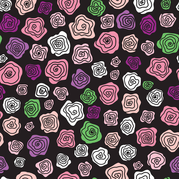 Floral απρόσκοπτη μοτίβο με τριαντάφυλλο λουλούδι. Αφηρημένη γραμμή στροβιλισμού ανθίσει φόντο. Για υφάσματα σχεδίασης, ταπετσαρία. - Διάνυσμα, εικόνα