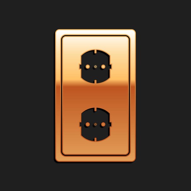 Arany Elektromos kimenet ikon elszigetelt fekete háttérrel. A konnektor. Rosette szimbólum. Hosszú árnyék stílus. Vektor. - Vektor, kép