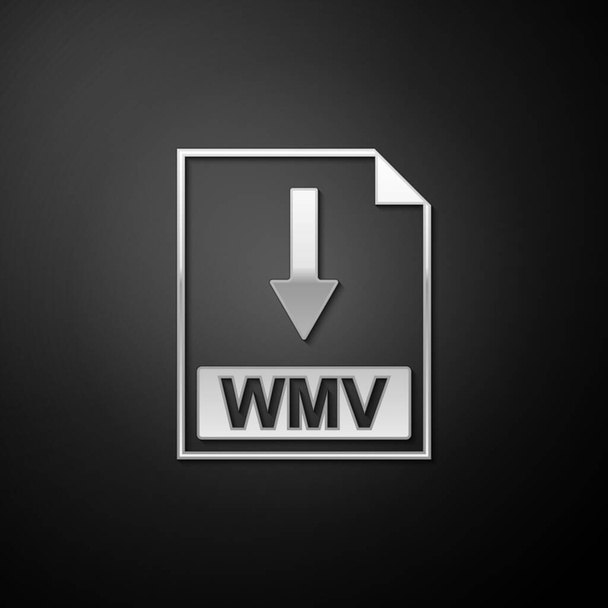 Ícone de documento de arquivo WMV prata. Baixar ícone botão WMV isolado no fundo preto. Estilo de sombra longo. Vetor. - Vetor, Imagem