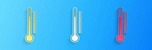 Papírvágás hőmérő ikon elszigetelt kék háttérrel. Papírművészeti stílus. Vektor. - Vektor, kép