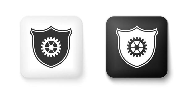 Black and white Shield with gear icon isolated on white background. Square button. Vector. - Vector, Image