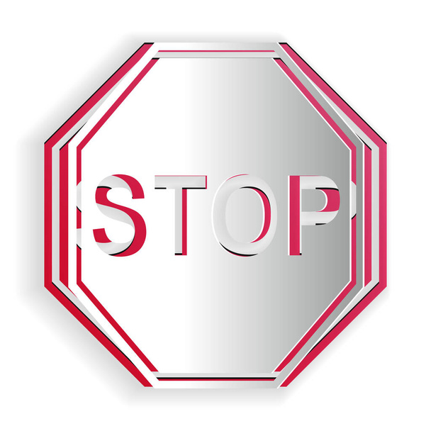 Иконка знака "Стоп" выделена на белом фоне. Символ остановки дорожного движения. Бумажный стиль. Вектор. - Вектор,изображение