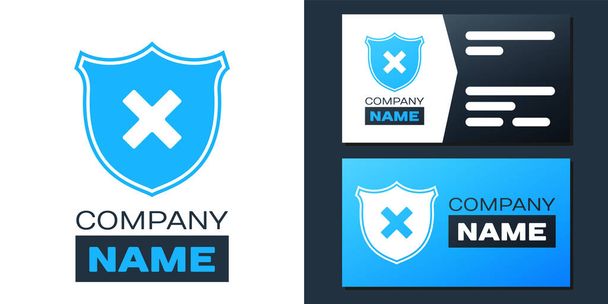 Logotype Shield and cross x mark icon isolated on white background. Denied disapproved sign. Protection, safety, security concept. Logo design template element. Vector. - Vector, Image