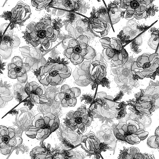 Floral ακουαρέλα αδιάλειπτη μοτίβο σε στυλ σκίτσο - Φωτογραφία, εικόνα