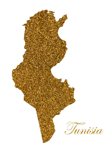 Mappa della Tunisia. Silhouette con texture glitter dorata - Vettoriali, immagini