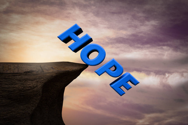 Die Hoffnung liegt in einer Klippe, die zu stürzen droht. 3D-Illustration - Foto, Bild