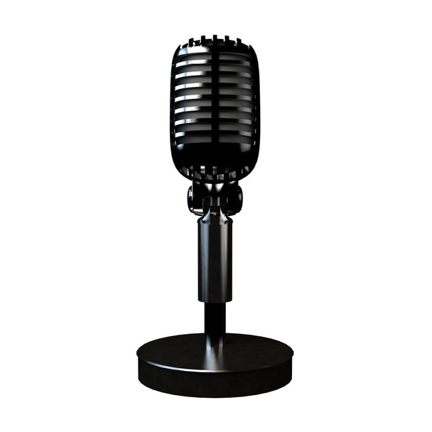 Černý mikrofon izolovaný na bílém pozadí. 3D ilustrace. - Fotografie, Obrázek