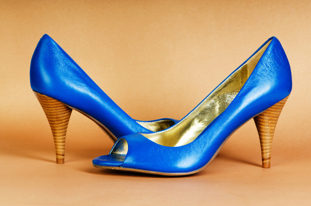Fashion concept with blue woman shoes on high heels - Photo, Image