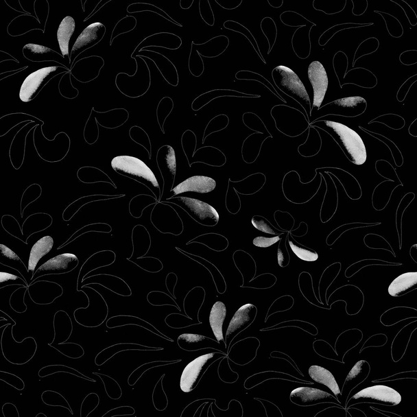 Creative seamless pattern with beautiful bright abstract elements. Black White texture for any kind of a design. Watercolor abstract background. Contemporary art. Trendy modern style. - 写真・画像