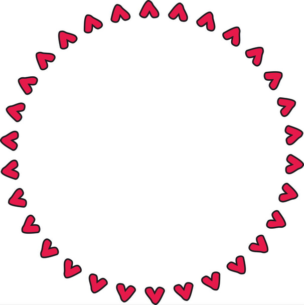 Decorative round frame with hearts  - Wektor, obraz