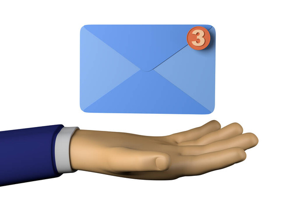 Geschäftsmann Hand mit E-Mail-Symbol. 3D-Illustration. - Foto, Bild