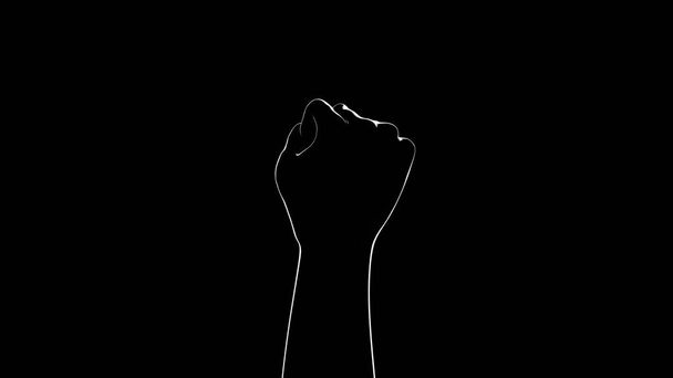 Schwarze Faust auf schwarzem Hintergrund mit Rand. Black Lives Matter. Stromausfall. Konzept der sozialen Gerechtigkeit. Banner. 3D-Renderer. Protest. - Foto, Bild