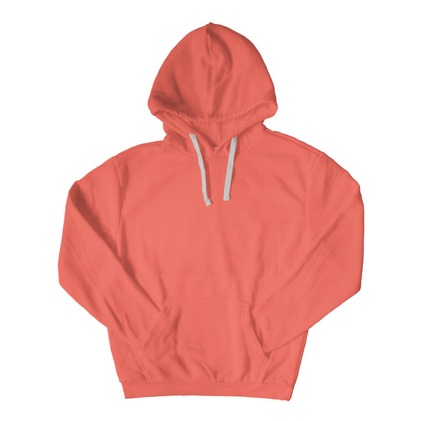 Werben Sie für Ihr Markenlogo und Design mit diesem Stilvollen Pullover Hoodie Mockup in lebender Korallenfarbe. - Foto, Bild