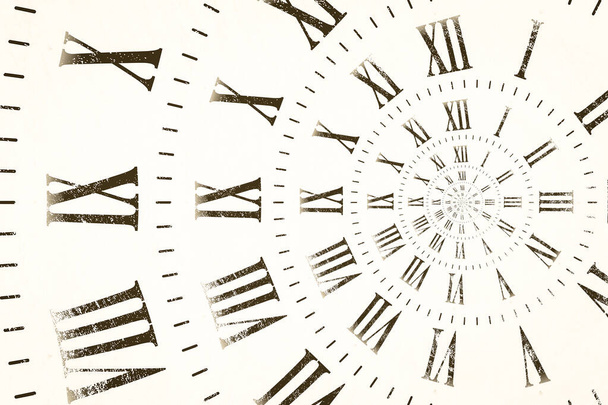 Fondo efecto Droste con espiral de reloj infinito. Diseño abstracto de conceptos relacionados con el tiempo y el plazo. - Foto, imagen