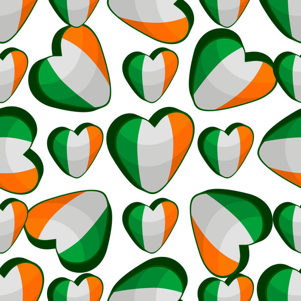 Εικονογράφηση για το θέμα ιρλανδική γιορτή Αγίου Πατρικίου ημέρα, απρόσκοπτη καρδιές χρώμα. Pattern Αγίου Πατρικίου ημέρα που αποτελείται από πολλές ταυτόσημες καρδιές σε λευκό φόντο. Καρδιές είναι κύριο αξεσουάρ για την ημέρα του Αγίου Πατρικίου. - Διάνυσμα, εικόνα