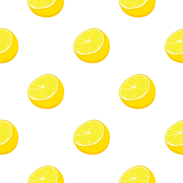 Illustration on theme big colored seamless yellow lemon, bright fruit pattern for seal. Fruit pattern consisting of beautiful seamless repeat lemon. Simple colorful pattern fruit from seamless lemon. - Vektor, Bild