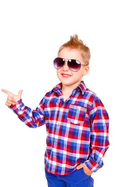Cool little boy pointing his finger - Foto, afbeelding