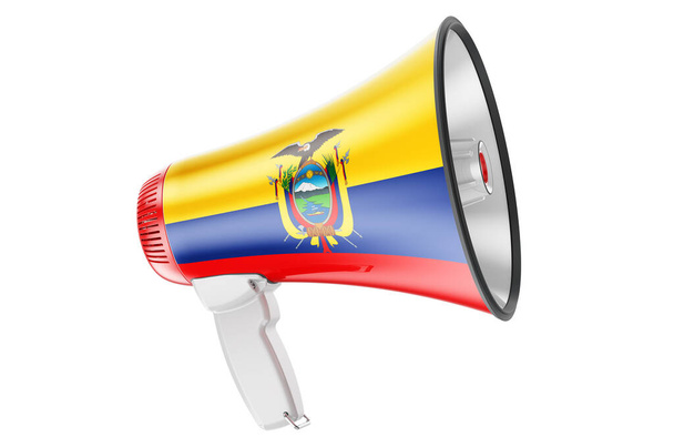 Megafon ecuadori zászló, 3D-s renderelés elszigetelt fehér háttér - Fotó, kép