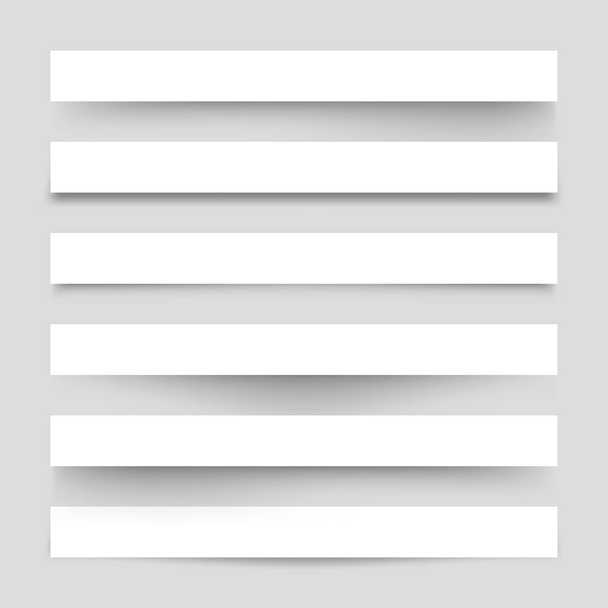 Set of white blank paper scraps with shadows. Page dividers on gray background. Realistic transparent shadow effect. Element for design. Vector illustration. - Vector, Image