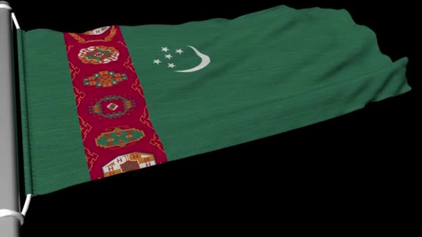 The flag of Turkmenistan flies in a steady stream of wind. - Footage, Video