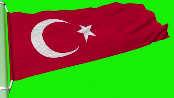 De Turkse vlag wappert met de constante kracht van de wind. - Video