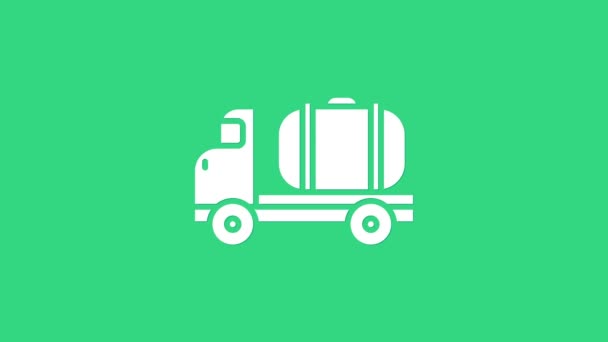 Icono del camión cisterna blanco aislado sobre fondo verde. Petrolero, camión de gasolina, cisterna, remolque de petróleo. Animación gráfica de vídeo 4K - Imágenes, Vídeo