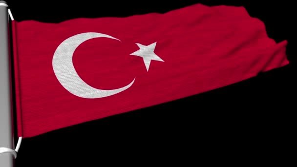 Η σημαία της Τουρκίας κυματίζει με τη σταθερή δύναμη του ανέμου. - Πλάνα, βίντεο