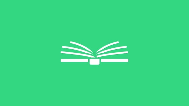 Blanco Icono de libro abierto aislado sobre fondo verde. Animación gráfica de vídeo 4K - Metraje, vídeo