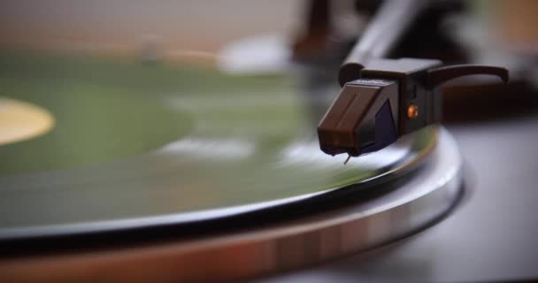 The needle goes down on a vintage vinyl record. The vinyl record is spinning. The needle plays on a vintage vinyl record. Old turntable - Footage, Video