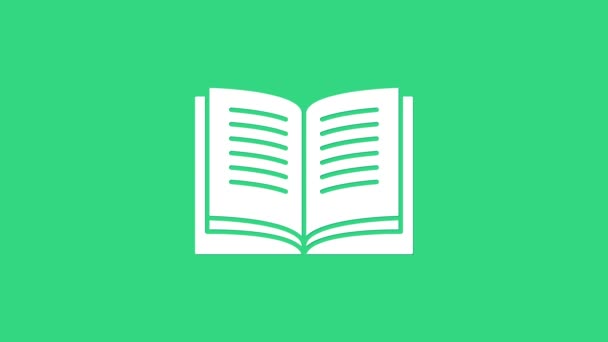 White Open boek pictogram geïsoleerd op groene achtergrond. 4K Video motion grafische animatie - Video