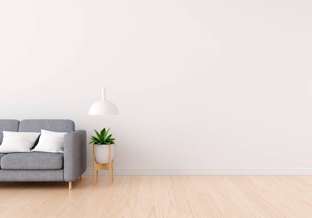Sofá cinza na sala de estar branca com espaço livre para maquetes, renderização 3D - Foto, Imagem
