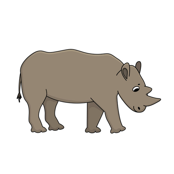 Szary nosorożec dokądś zmierza. Zwierzę jest izolowane na białym tle. Widok boczny - Wektor, obraz