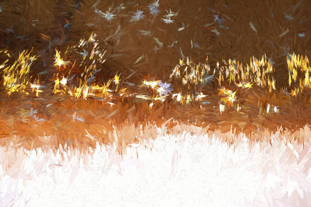 Digitale Illustration Gelbe Lichter im Hintergrund der Schneeszene - Foto, Bild