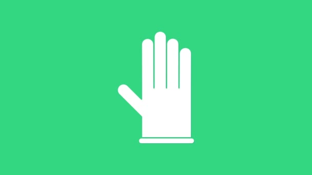 Białe rękawice medyczne ikona izolowane na zielonym tle. Ochronne gumowe rękawiczki. 4K Animacja graficzna ruchu wideo - Materiał filmowy, wideo