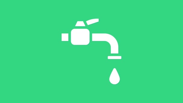 Λευκό εικονίδιο βρύσης νερού απομονωμένο σε πράσινο φόντο. 4K Γραφική κίνηση κίνησης βίντεο - Πλάνα, βίντεο