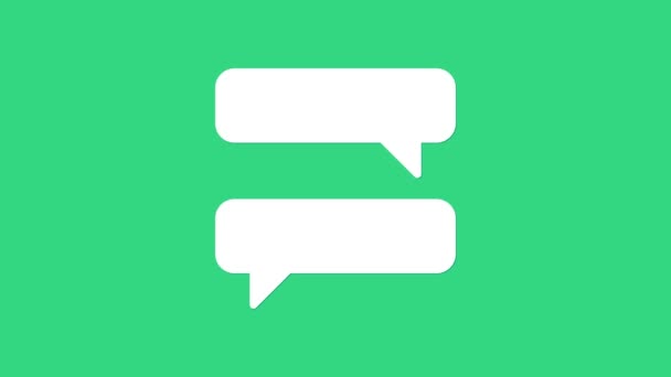 Иконка пузыря White Speech выделена на зеленом фоне. Значок сообщения. Коммуникация или комментарий символ чата. Видеографическая анимация 4K - Кадры, видео
