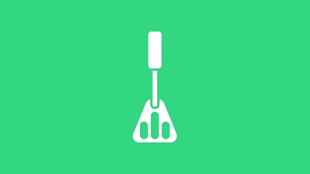 Fehér Spatula ikon elszigetelt zöld alapon. Konyha spatula ikon. Grill spatula jel. Grill és grill szerszám. 4K Videó mozgás grafikus animáció - Felvétel, videó