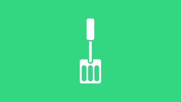 White Spatula icon isolated on green background. Kitchen spatula icon. BBQ spatula sign. Barbecue and grill tool. 4K Video motion graphic animation - Footage, Video
