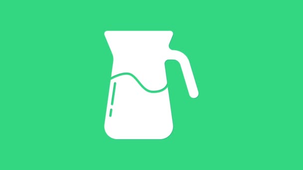White Jug glass with water icon isolated on green background. Kettle for water. Glass decanter with drinking water. 4K Video motion graphic animation - Footage, Video