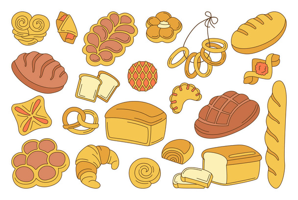 Мультипликационный набор хлебных каракулей - Вектор,изображение