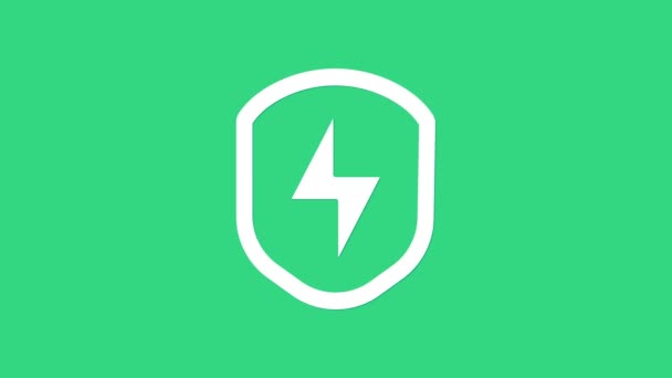 White Secure shield with lightning icon isolated on green background. Security, safety, protection, privacy concept. 4K Video motion graphic animation - Footage, Video