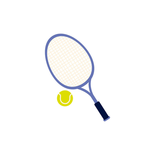 テニスラケットとボールスポーツのアイコンを隔離し、フラットデザイン - ベクター画像
