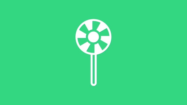 Bílé lízátko ikona izolované na zeleném pozadí. Cukroví. Jídlo, výborný symbol. Grafická animace pohybu videa 4K - Záběry, video