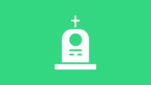 Tumba blanca con icono de lápida aislada sobre fondo verde. Animación gráfica de vídeo 4K - Imágenes, Vídeo
