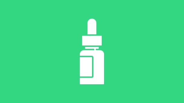 Λευκό αιθέρια μπουκάλι λάδι εικονίδιο απομονώνονται σε πράσινο φόντο. Οργανική αρωματοθεραπεία. Δέρμα φροντίδα γυάλινη σταγόνα ορού. 4K Γραφική κίνηση κίνησης βίντεο - Πλάνα, βίντεο