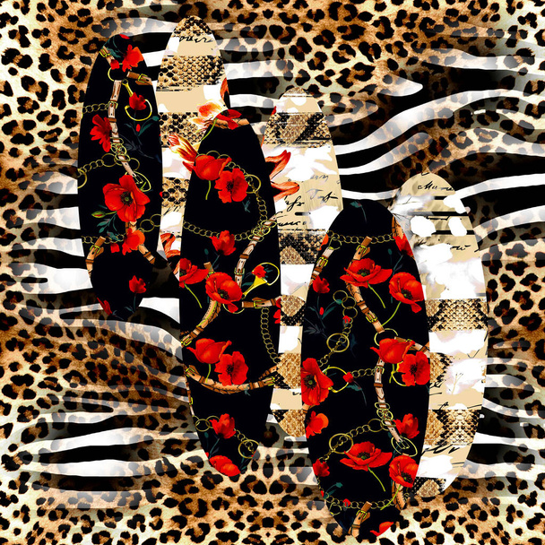 Textile Fabric Print Pattern, Cushion Designs, Dress Pattern Design, Leopard, Camouflage, Zebra, Baroque and Combination Patterns. - Photo, Image