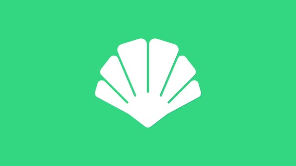 緑色の背景に隔離された白いホタテ貝のアイコン。シーシェルのサインだ。4Kビデオモーショングラフィックアニメーション - 映像、動画