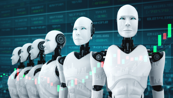 Przyszłe technologie finansowe kontrolowane przez robota AI wykorzystującego uczenie maszynowe - Zdjęcie, obraz