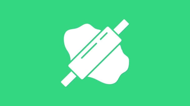 Fehér Rolling pin a tészta ikon elszigetelt zöld alapon. 4K Videó mozgás grafikus animáció - Felvétel, videó